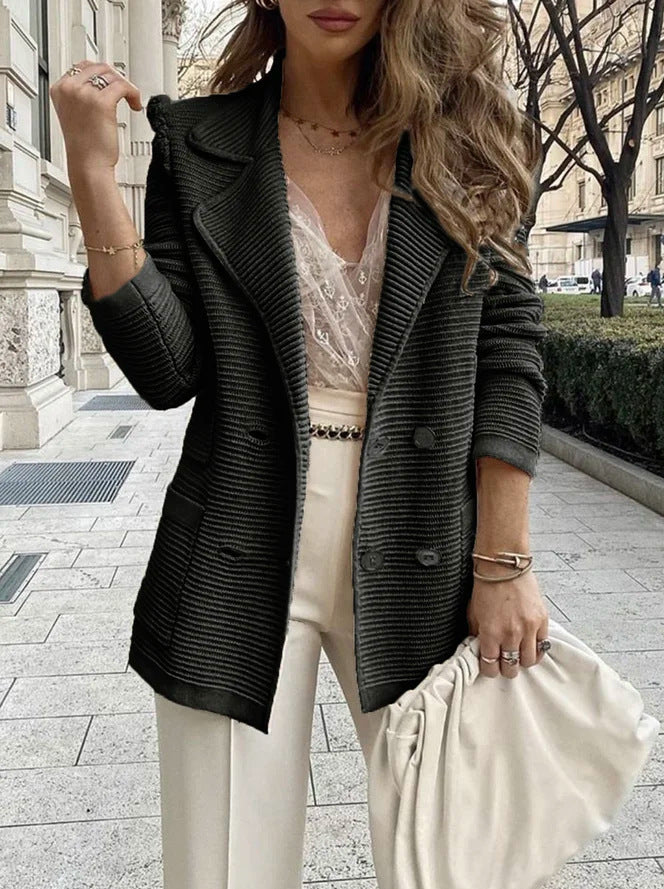 Damen Strukturstrick Blazer Zweireiher mit Reverskragen
