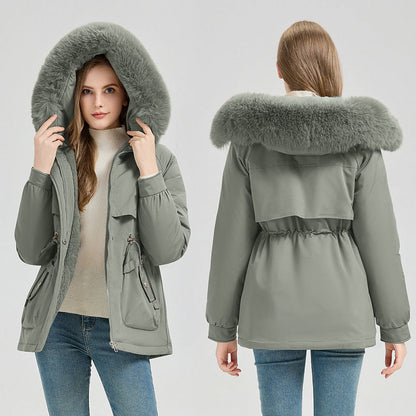 Damen Winterjacke Parka mit Kapuze und Fellimitatrand