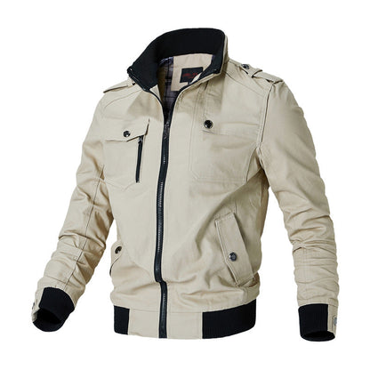 Herren Bomberjacke Freizeitjacke mit Stehkragen und mehreren Taschen