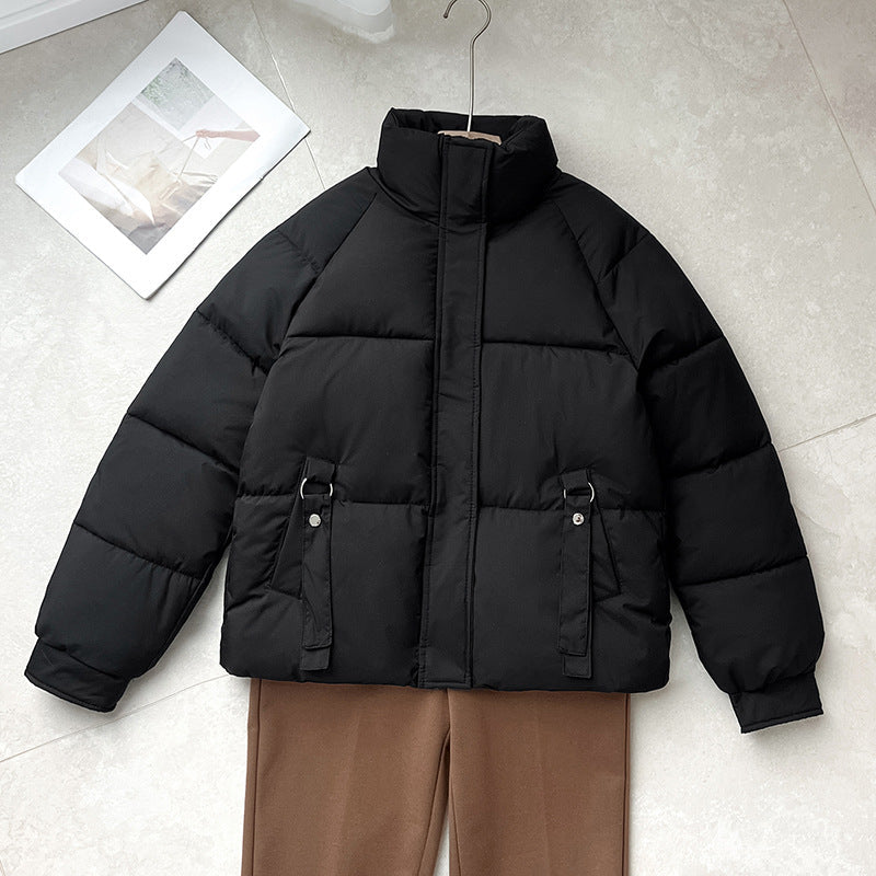 Gepolsterte Damen Winterjacke mit Stehkragen und seitlichen Zierriemen