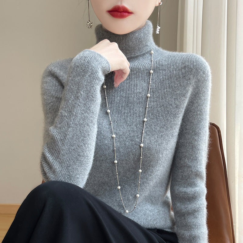 Damen Rollkragenpullover Strickpullover Langarm Feinstrick