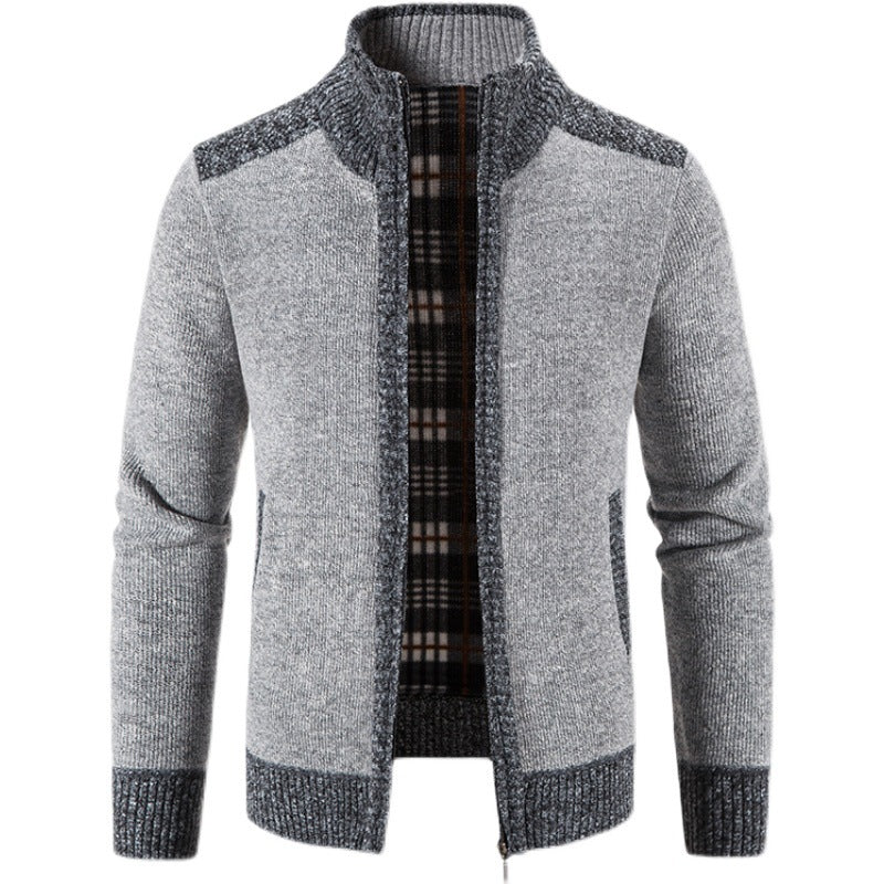 Herren Strickjacke Stehkragen mit Reißverschluss und Innenfutter