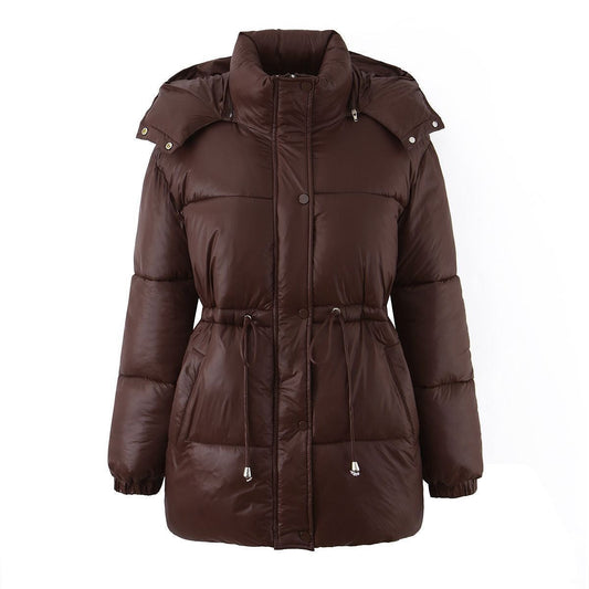 Damen Steppjacke mit Kapuze und Taillenkordelzug, gefüttert