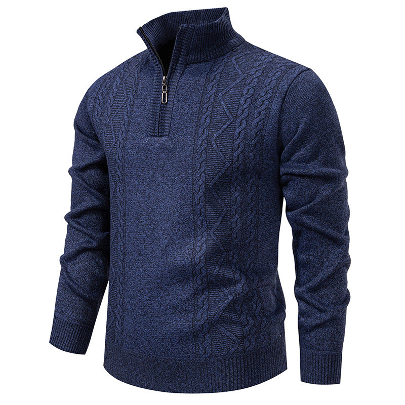 Herren Strickpullover Stehkragen Zopfmuster Reißverschluss