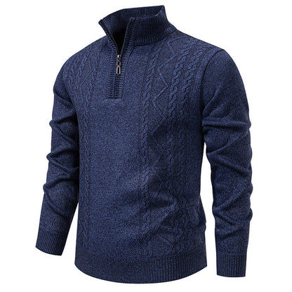 Herren Strickpullover Stehkragen Zopfmuster Reißverschluss