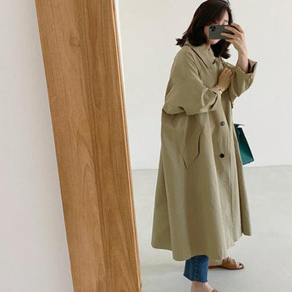 Langer Damen Trenchcoat Oversize mit Knopfleiste