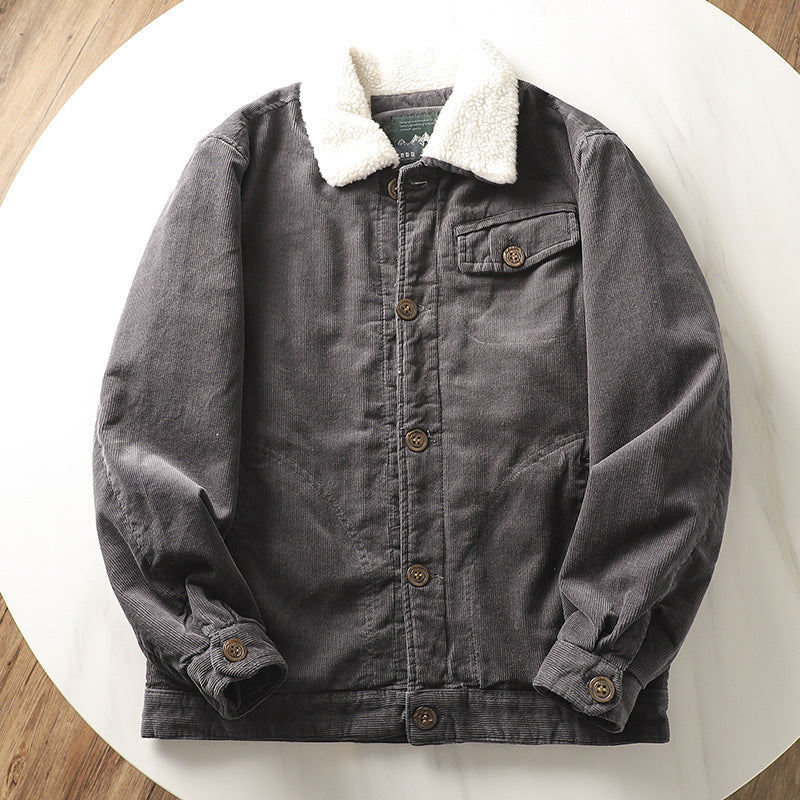 Herren Kordjacke mit Teddyfutter und Kragen, Herbst Winter Jacke