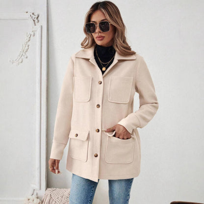 Damen Shacket Hemdjacke mit Kragen und Pattentaschen