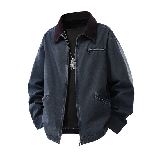 Unisex Workerjacke mit Cordkragen Reißverschluss Übergangsjacke