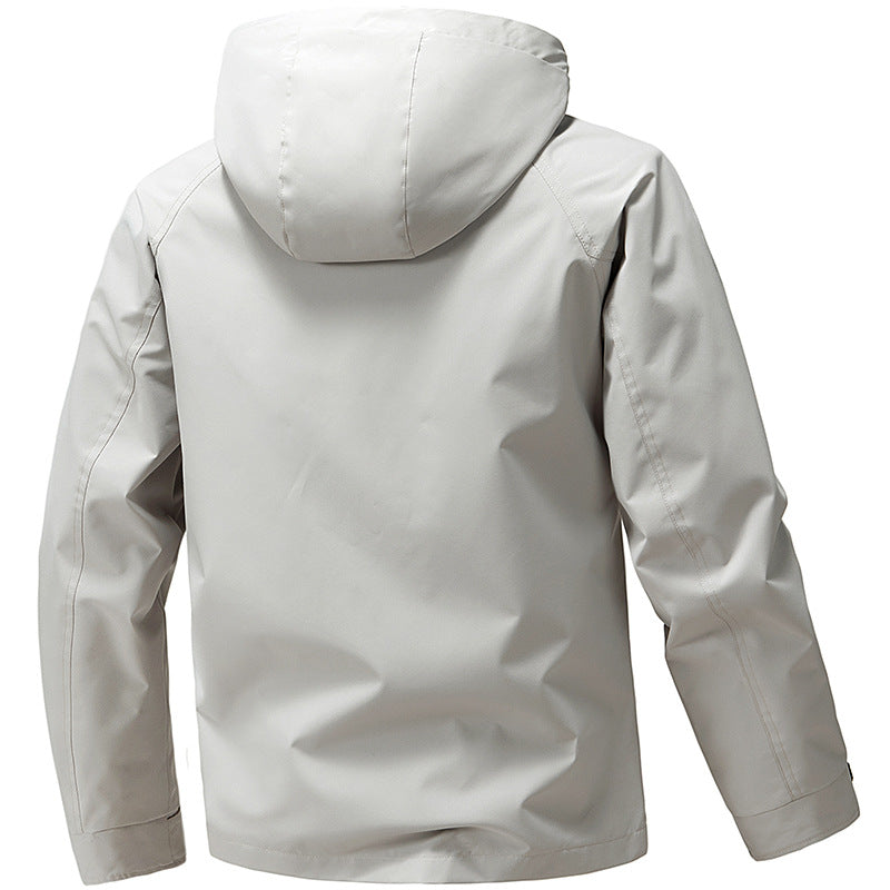 Herren Outdoor Jacke mit Kapuze & Reißverschluss, Winddicht, Hellgrau