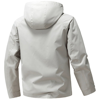 Herren Outdoor Jacke mit Kapuze & Reißverschluss, Winddicht, Hellgrau