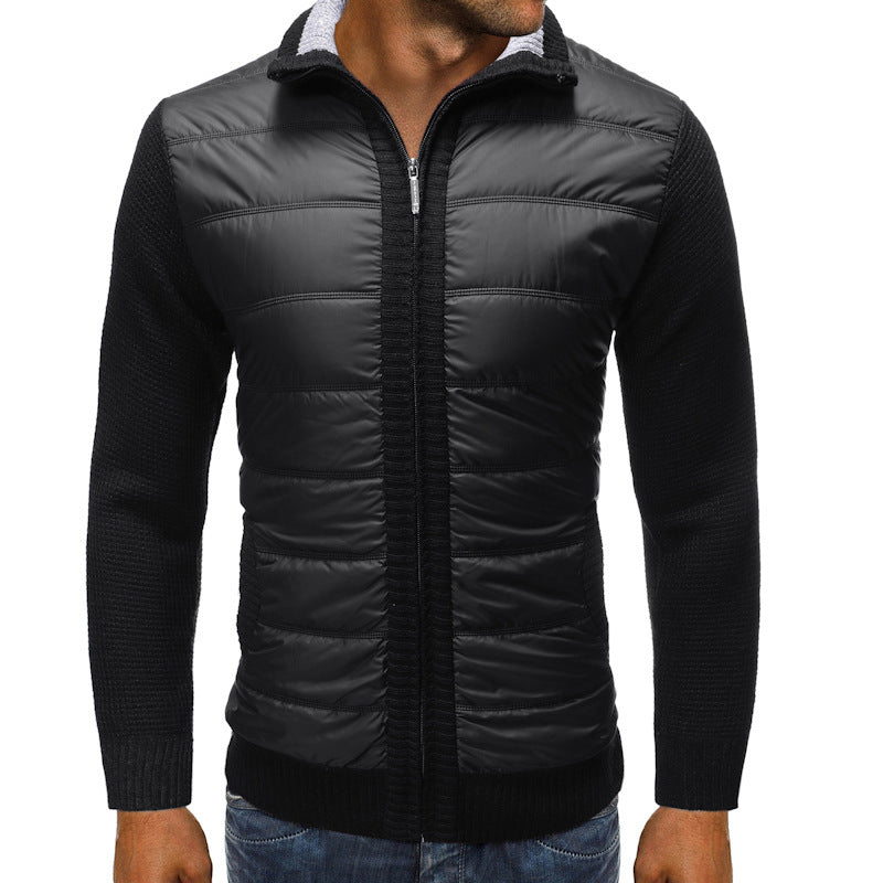 Herren Strickjacke mit Stehkragen und gesteppter Vorderseite Schwarz
