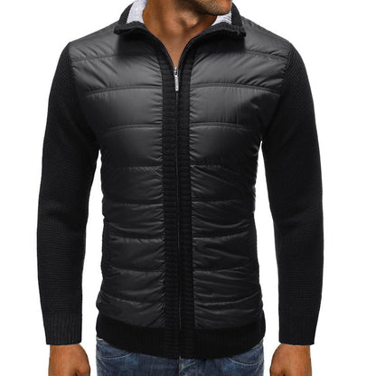 Herren Strickjacke mit Stehkragen und gesteppter Vorderseite Schwarz