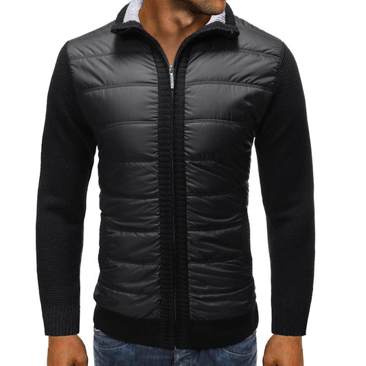 Herren Strickjacke mit Stehkragen und gesteppter Vorderseite Schwarz