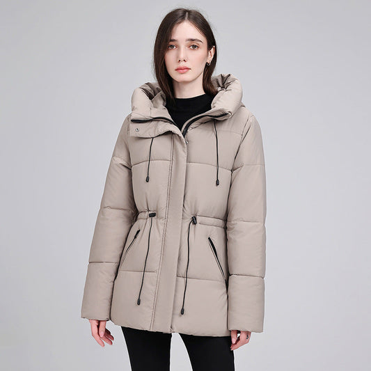Damen Steppjacke mit Kapuze und Kordelzug für den Winter