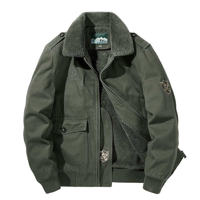 Herren Winterjacke Bomberjacke mit Teddyfutter Olivgrün
