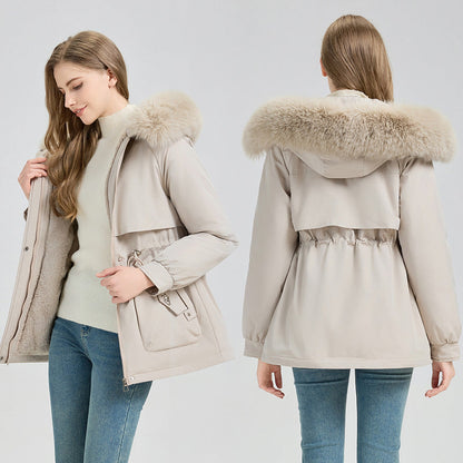 Damen Winterjacke Parka mit Kapuze und Fellimitatrand