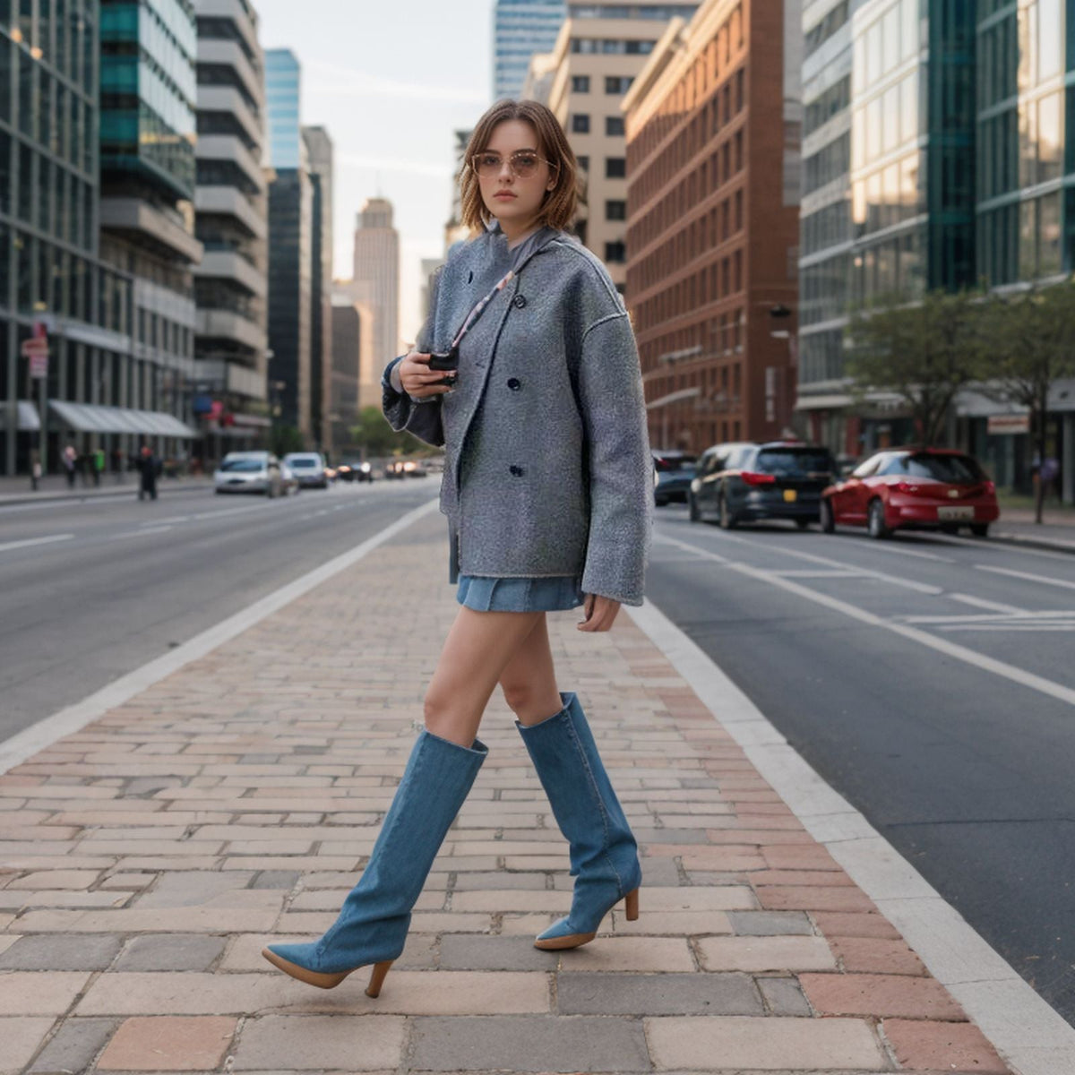 Kurze Damen Doppelreiher Jacke mit Stehkragen