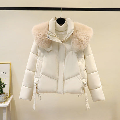 Damen Steppjacke mit Kunstfellkragen und hohem Kragen