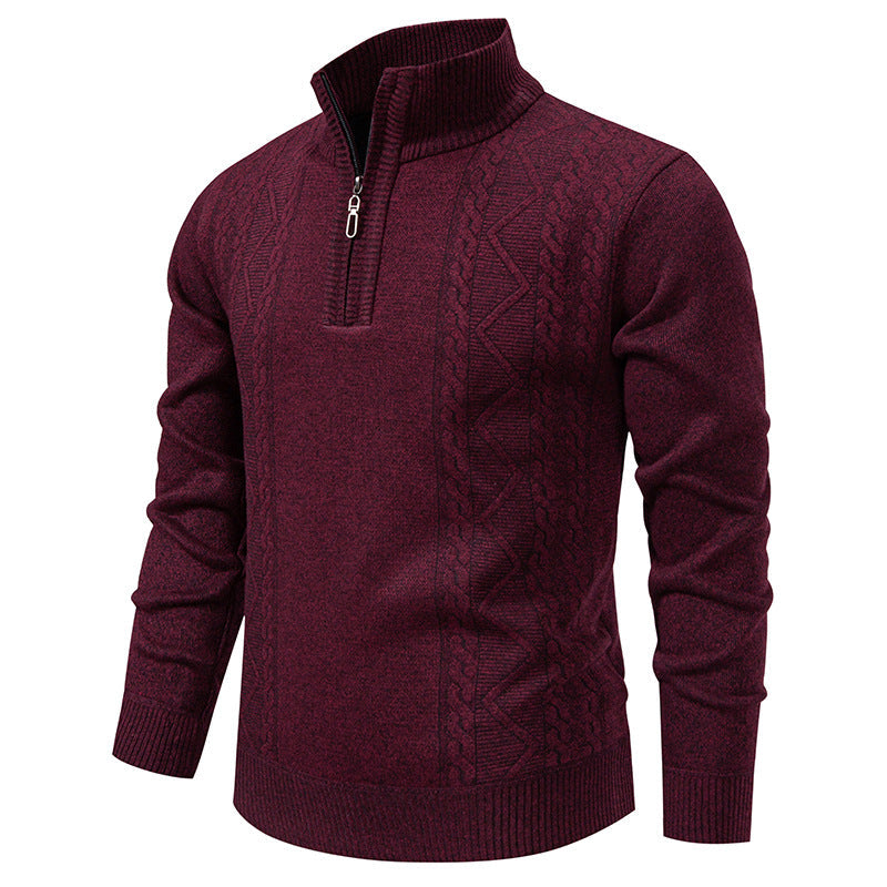 Herren Strickpullover Stehkragen Zopfmuster Reißverschluss