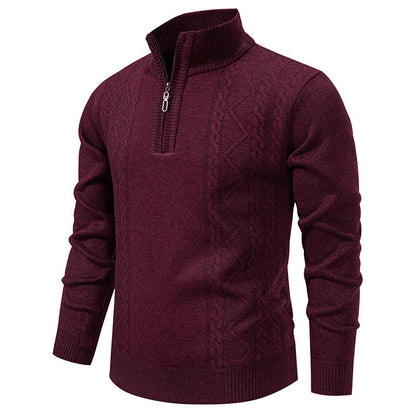 Herren Strickpullover Stehkragen Zopfmuster Reißverschluss