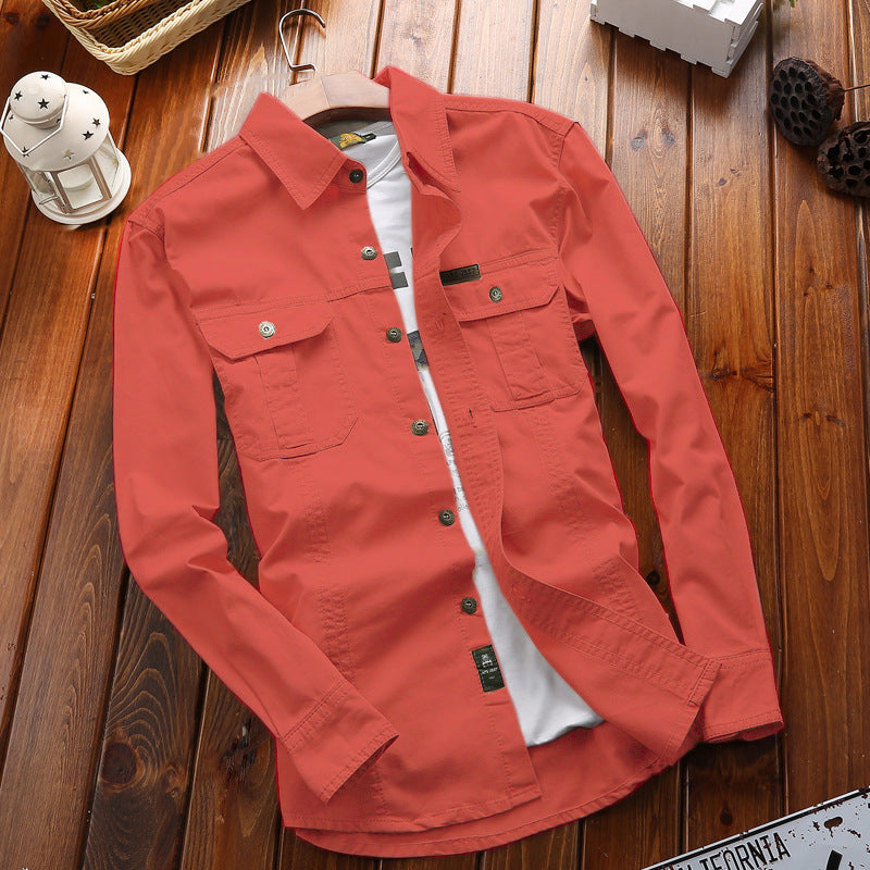 Herren Langarmhemd mit Brusttaschen & Button-Down Kragen