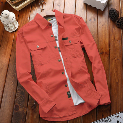 Herren Langarmhemd mit Brusttaschen & Button-Down Kragen