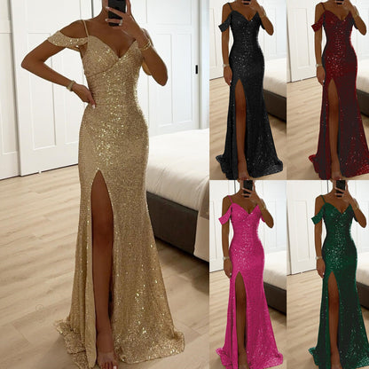 Elegantes Abendkleid mit Schlitz für Damen – Figurbetontes Partykleid mit Schulterdetail