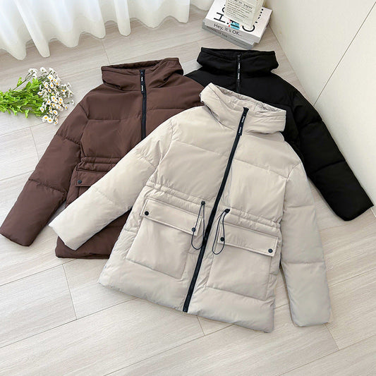 Damen Winter Steppjacke mit Kapuze und Kordelzug