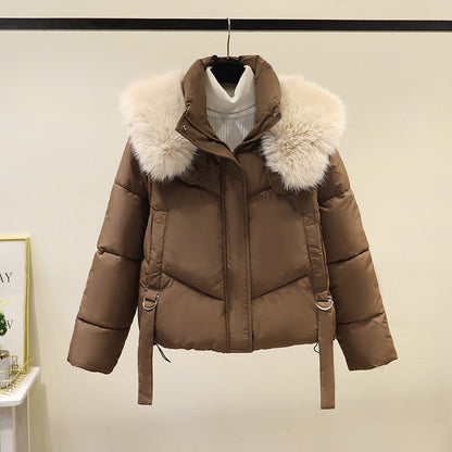 Damen Steppjacke mit Kunstfellkragen und hohem Kragen