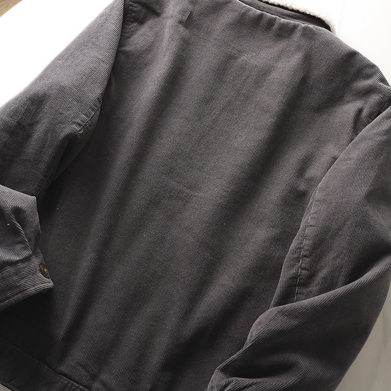 Herren Kordjacke mit Teddyfutter und Kragen, Herbst Winter Jacke