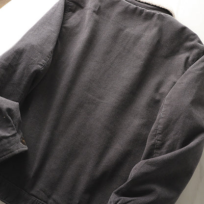 Herren Kordjacke mit Teddyfutter und Kragen, Herbst Winter Jacke