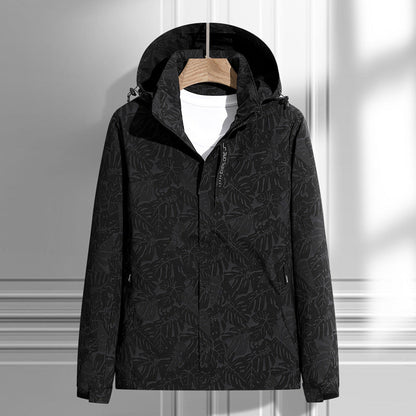 Leichte Outdoor Jacke mit Kapuze & Blattmuster Reißverschluss-Taschen für Damen & Herren