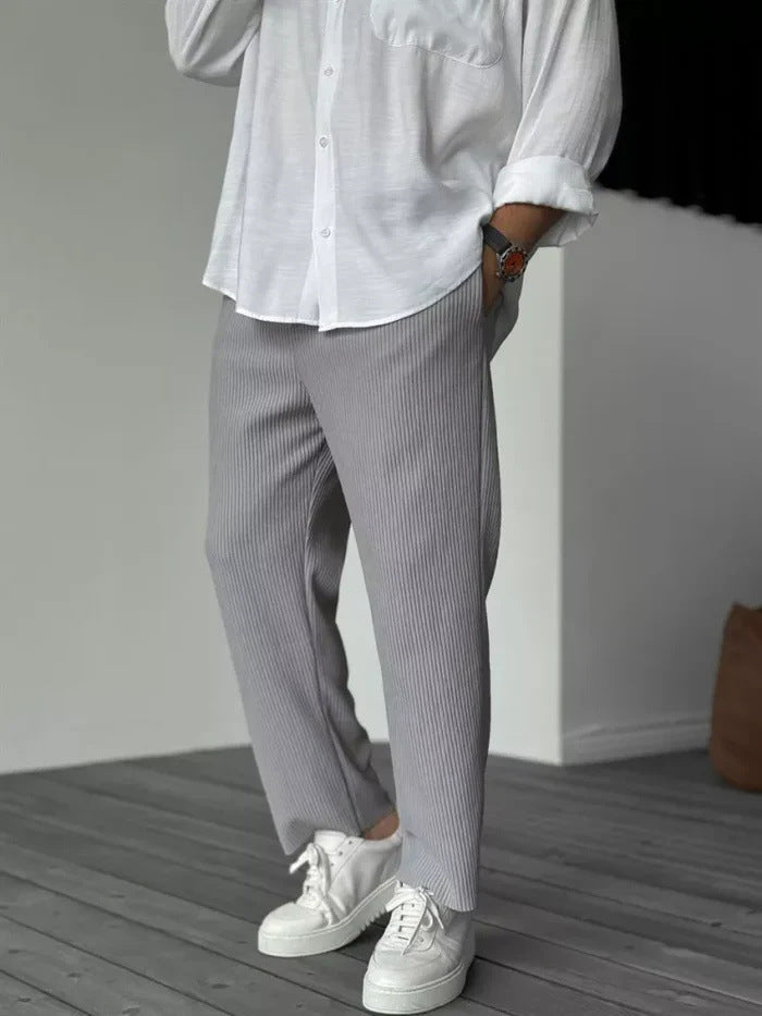 Herren Sommer Freizeithose im Hongkong-Style – Gestreifte Basic Cropped Pants für Teenager