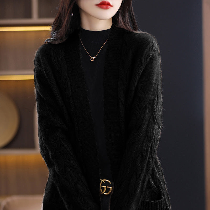 Damen Langer Strick-Cardigan mit Streifen oder Zopfmuster