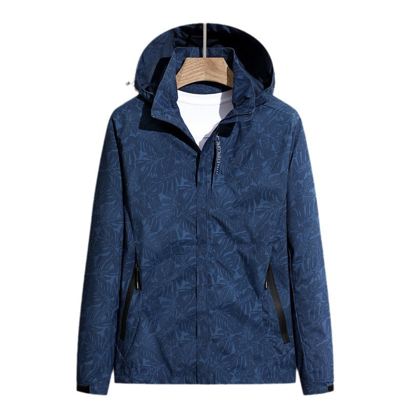 Leichte Outdoor Jacke mit Kapuze & Blattmuster Reißverschluss-Taschen für Damen & Herren