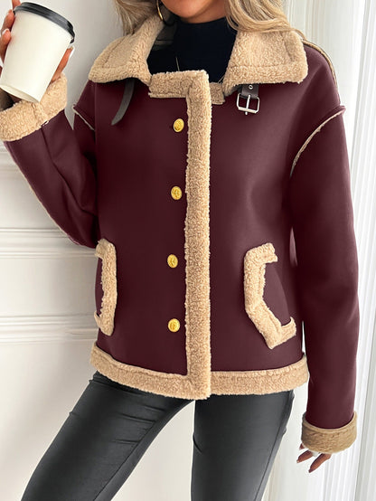 Damen Kurzjacke mit Teddyfutter, Kunstleder-Optik, Braun/Beige