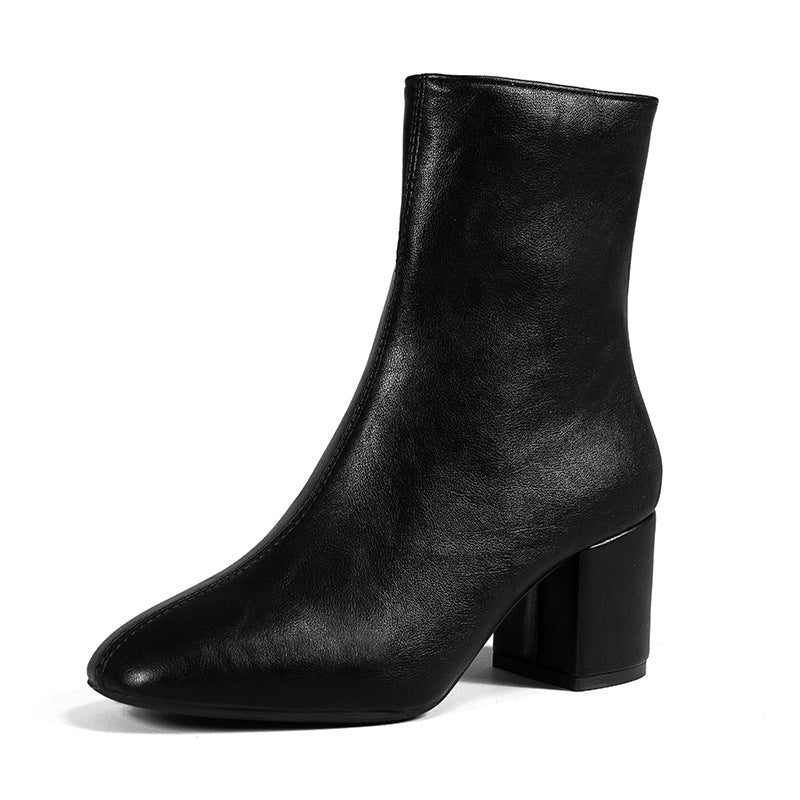 Damen Stiefelette mit Blockabsatz, Reißverschluss und spitzer Kappe