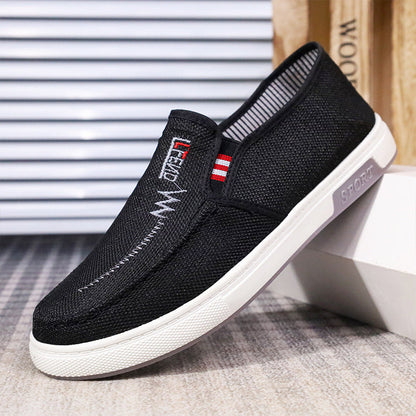 Herren Slip-On Canvas Slipper mit weißer Sohle und Ziernaht