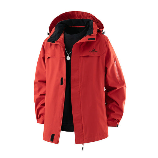 Unisex Outdoor Funktionsjacke mit Kapuze und Reißverschlusstaschen