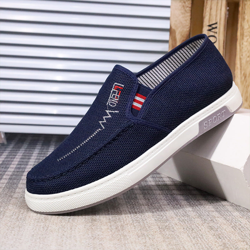 Herren Slip-On Canvas Slipper mit weißer Sohle und Ziernaht