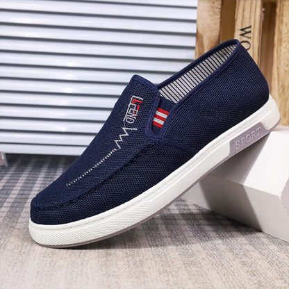 Herren Slip-On Canvas Slipper mit weißer Sohle und Ziernaht