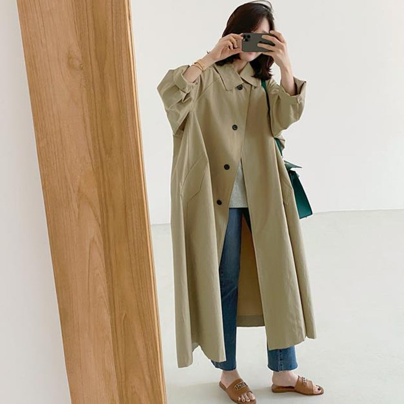 Langer Damen Trenchcoat Oversize mit Knopfleiste