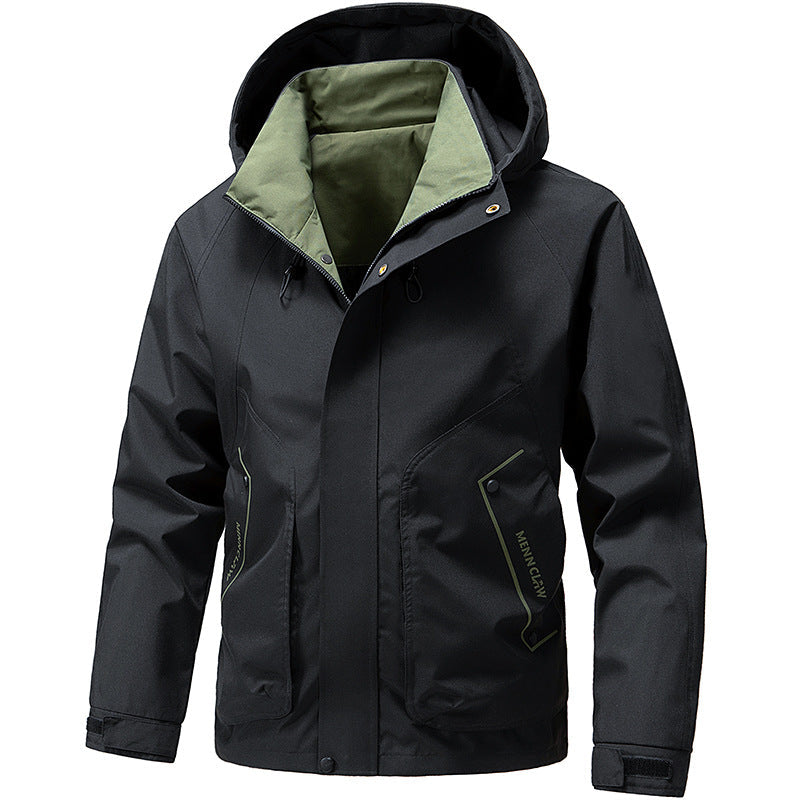 Herren Outdoor Jacke mit Kapuze & Reißverschluss, Winddicht, Hellgrau