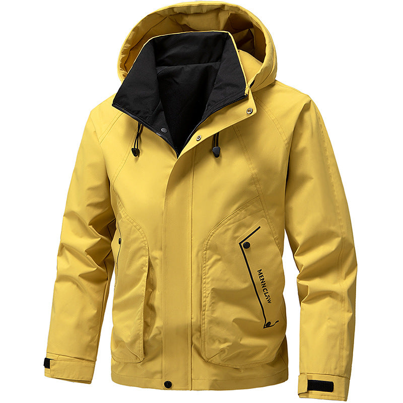 Herren Outdoor Jacke mit Kapuze & Reißverschluss, Winddicht, Hellgrau