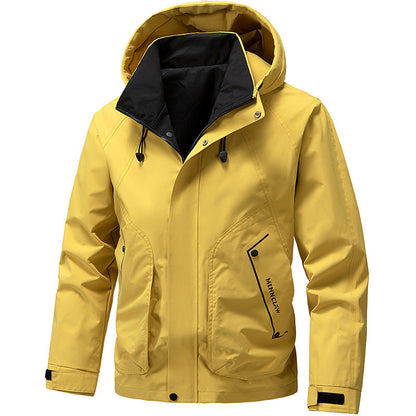 Herren Outdoor Jacke mit Kapuze & Reißverschluss, Winddicht, Hellgrau
