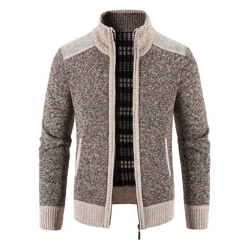 Herren Strickjacke Stehkragen mit Reißverschluss und Innenfutter
