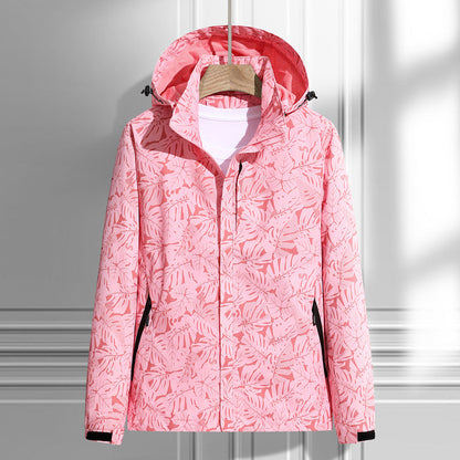 Leichte Outdoor Jacke mit Kapuze & Blattmuster Reißverschluss-Taschen für Damen & Herren