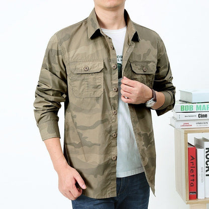 Herren Langarm Camouflage Hemd mit Brusttaschen