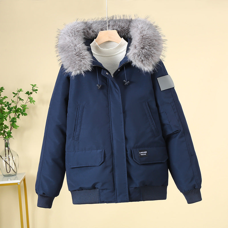 Winterparka Damen mit Kapuze und Fellimitat in Dunkelblau